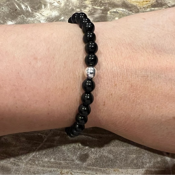 Onyx 925 New Natural Stone Beaded Stretchy Bracelet 6mm in 19cm - Picture 2 of 5